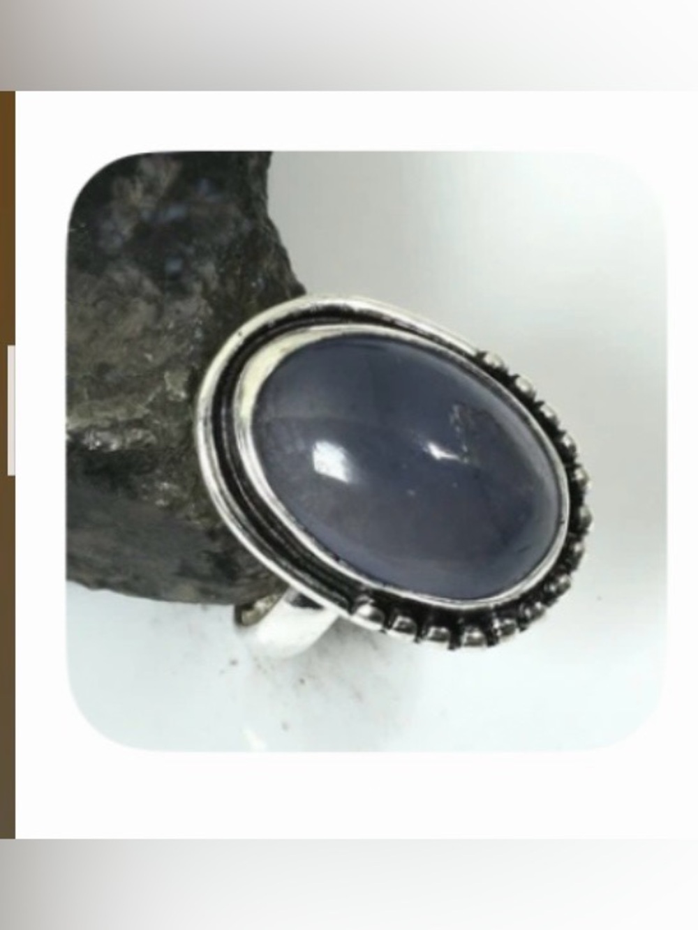 Beautiful, 3/4 inch, 925 marked, Chalcedony gemstone ring size 5